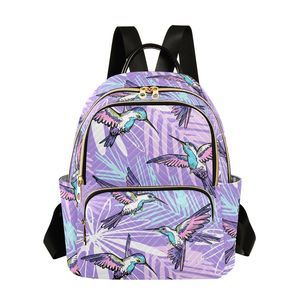 Mini Backpack for Women, Hummingbirds Purple Jungle Travel Backpack Purse😛